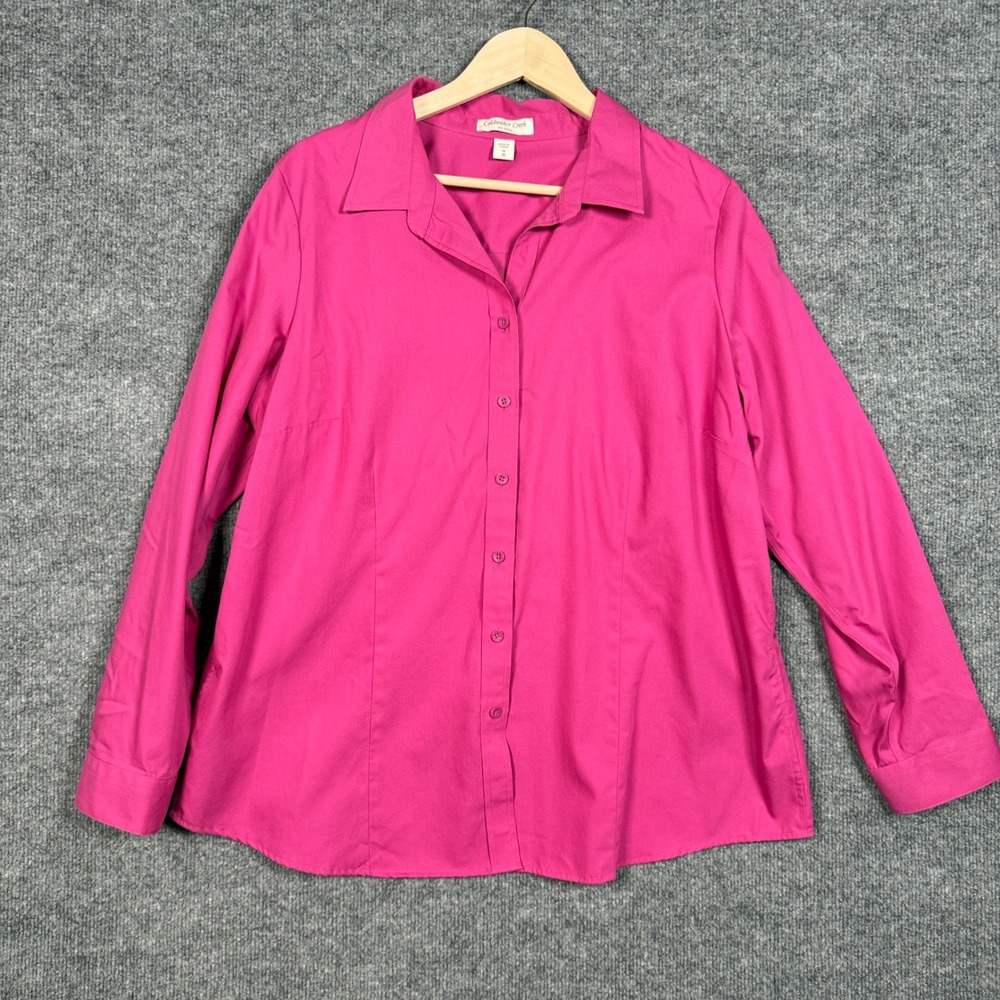 Coldwater‎ Creek Plus Size 1X Shirt Blouse Bright Pink Cotton Button Up Colorful